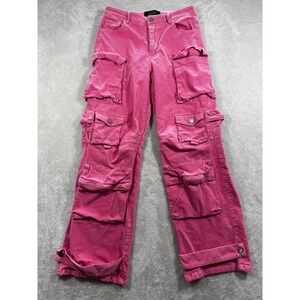 Akira Womens Cargo Multi Pocket Corduroy Pink Straight Leg Pants S Meas: 26x27.5
